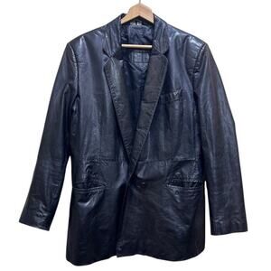 VTG CHIA Mens Leather Black Jacket 44 Lined Pockets Buttons Casual Preppy Korea